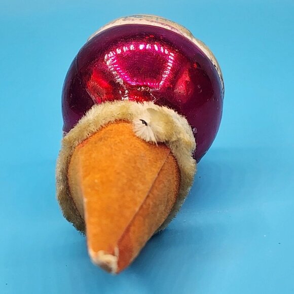 Santa Mercury Glass Ornament Googly Eyes Japan Flocked Hat Chenille v1 Antique - Picture 7 of 8